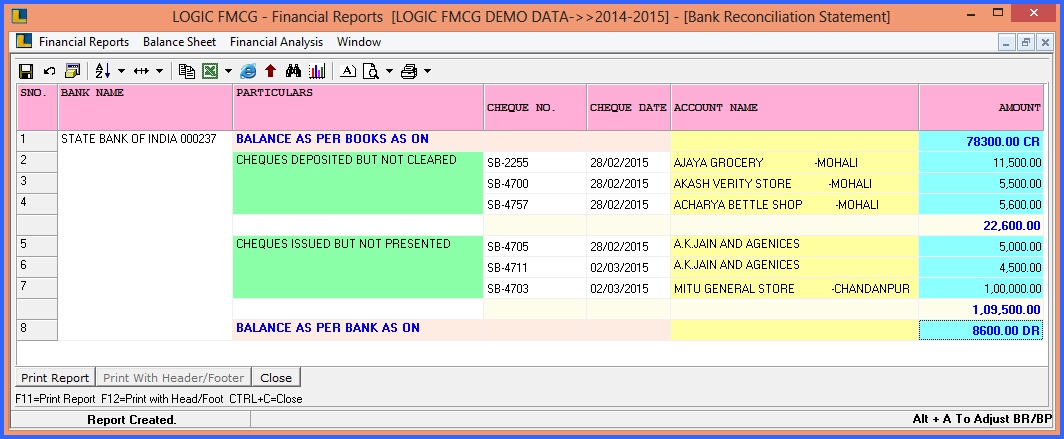 fmcg bank reconcilliation statement